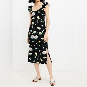 Loft Floral Ruffle Strap Midi Dress